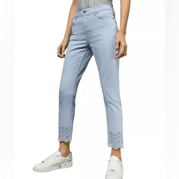 Ted Baker Nellsi Slim-Leg Embroidered-Hem Jeans in Light Blue Size 32 - Picture 1 of 8